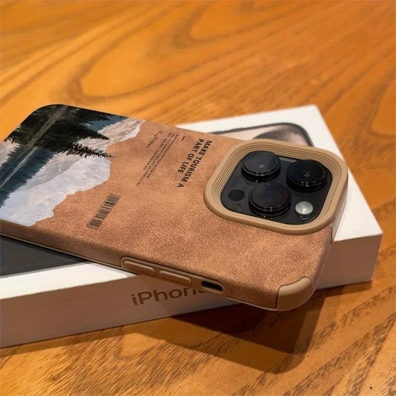 For iPhone 17 16 Pro Max 15 14 13 12 11 Case Mountain Motif Lake Scenery Cover For iPhone XS Max XR X 16 Plus Faux Leather Funda view 5