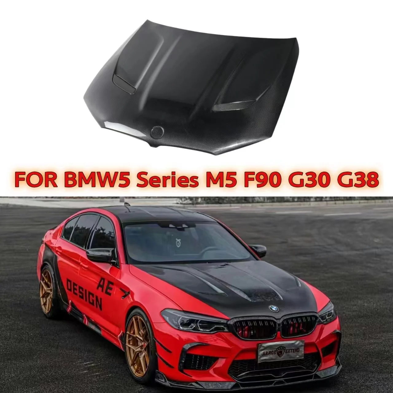

Капоты и накладки на капот для BMW 5 серии M5 F90 G30 G38 530 540i, карбоновые, с воздухозаборниками, комплект обвеса