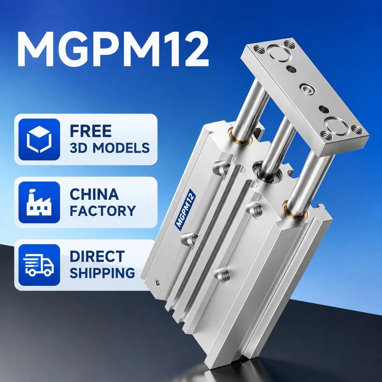 AFR MGPM12 Compact Guide Cylinder Magnetic Double Acting Three Shaft Pneumatic Guided Air Cylinder Slide Bearing Bore 12mm