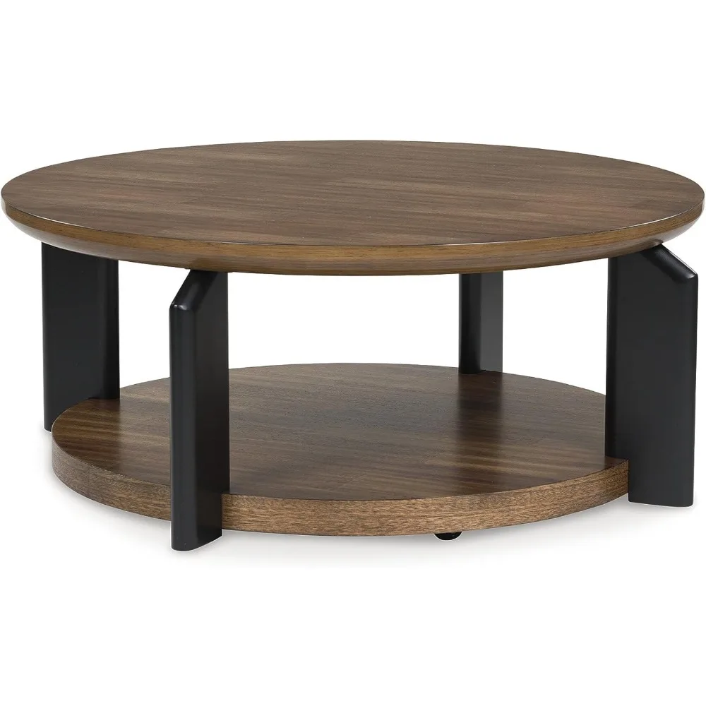 

Kraeburn Casual Coffee Table with Lower Open Shelf and Casters, Light Brown & Black