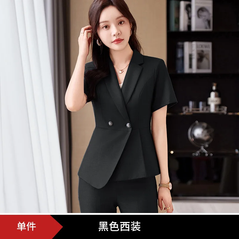 Stewardess Business Suit Women's Summer Short-Sleeved Hotel Reception2024Formal Wear Gray Suit Dress Work Clothes