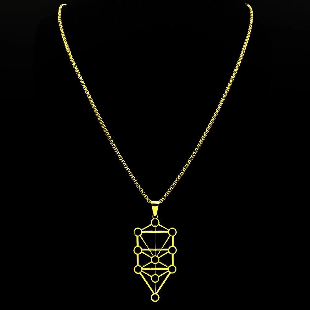 Yoga Kabbalah Sephirot Chakra Baum des Lebens Anhänger Halskette für Frauen Cabala Edelstahl Gold Farbe Hohlkette Schmuck – Detail 6