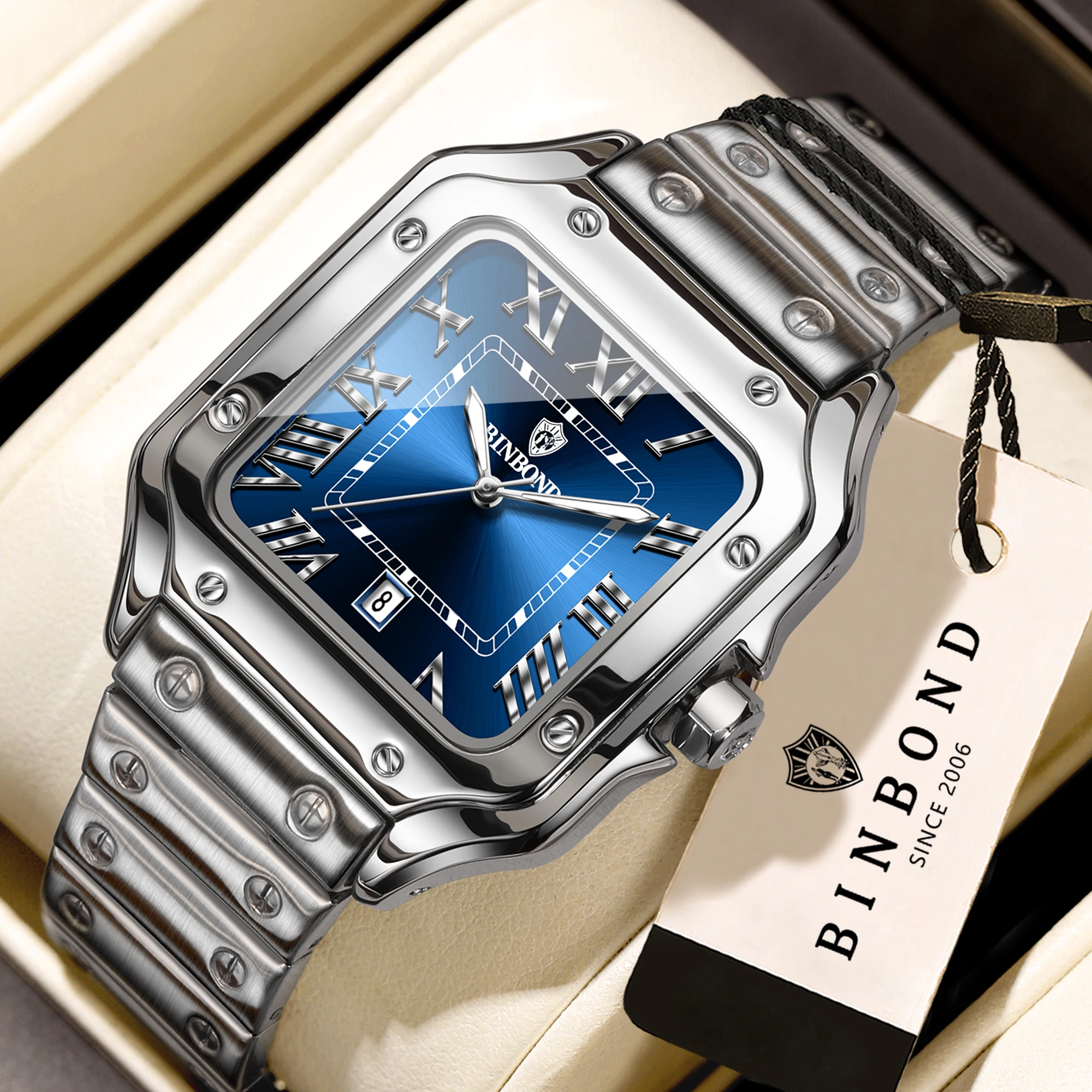 BINBOND Neue Original Herren-Quarzuhren Wasserdicht Leuchtend Automatisches Datum Langlebige Edelstahluhr für Männer Luxus Reloj