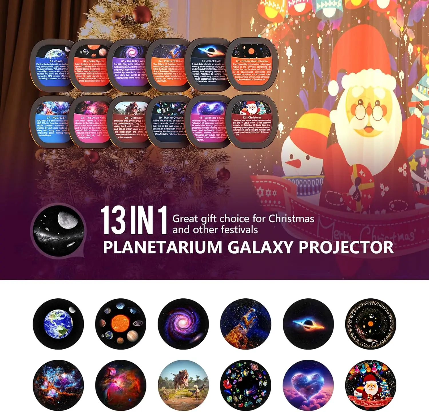 13 in 1 Meteor Projector Night Light Galaxy Projector 360° Rotate Star Projector For Room Decorative Planetarium Projector Lamp