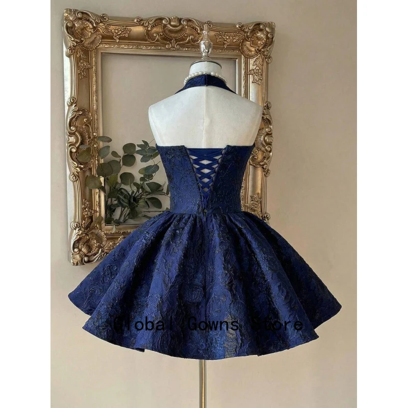 Royal Blue Vintage Halter Prom Dress Fashion Burgundy Robe De Soiree De Mariage Short Graduation Dresses Customized evening dres