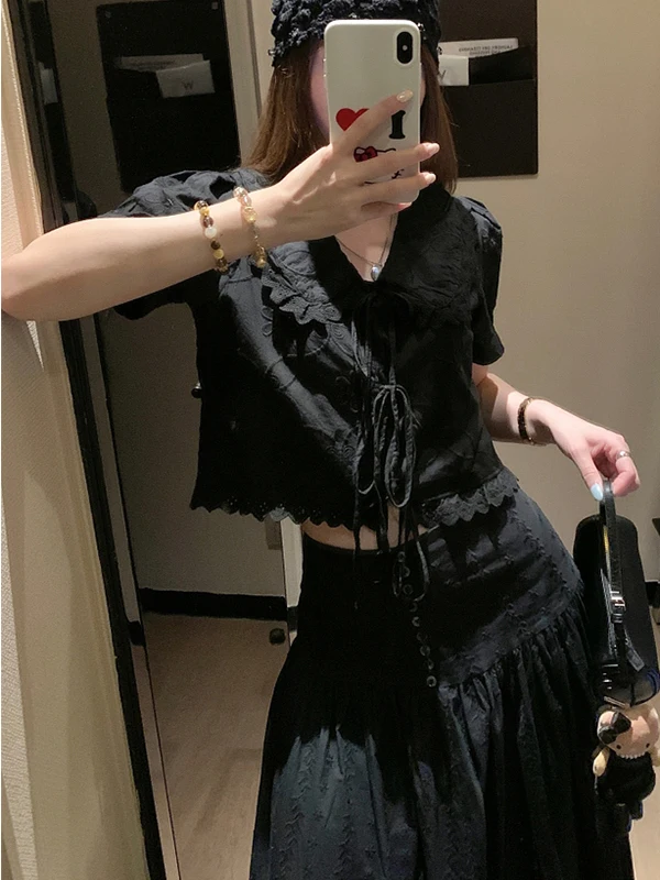 

Летний комплект Bla с вышивкой Heavy Work Bubble Sve, футболка и юбка трапециевидной формы, женский костюм из двух предметов Faion Sweet Sle