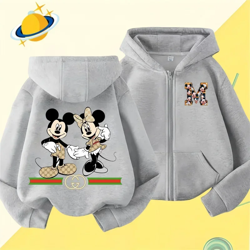 Mickey Mouse Mickey Minnie Kids zipper hoodie Cartoon Print Disney Fall/Winter Long sleeved sweatshirt Casual boys Girls Kawaii