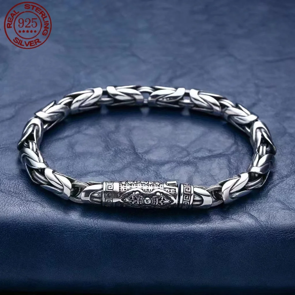 

Factory Price 6MM S925 Silver Vintage Handmade Bracelet For Men And Women Stylish Hip Hop Niche Thai Bracelet Jewelry