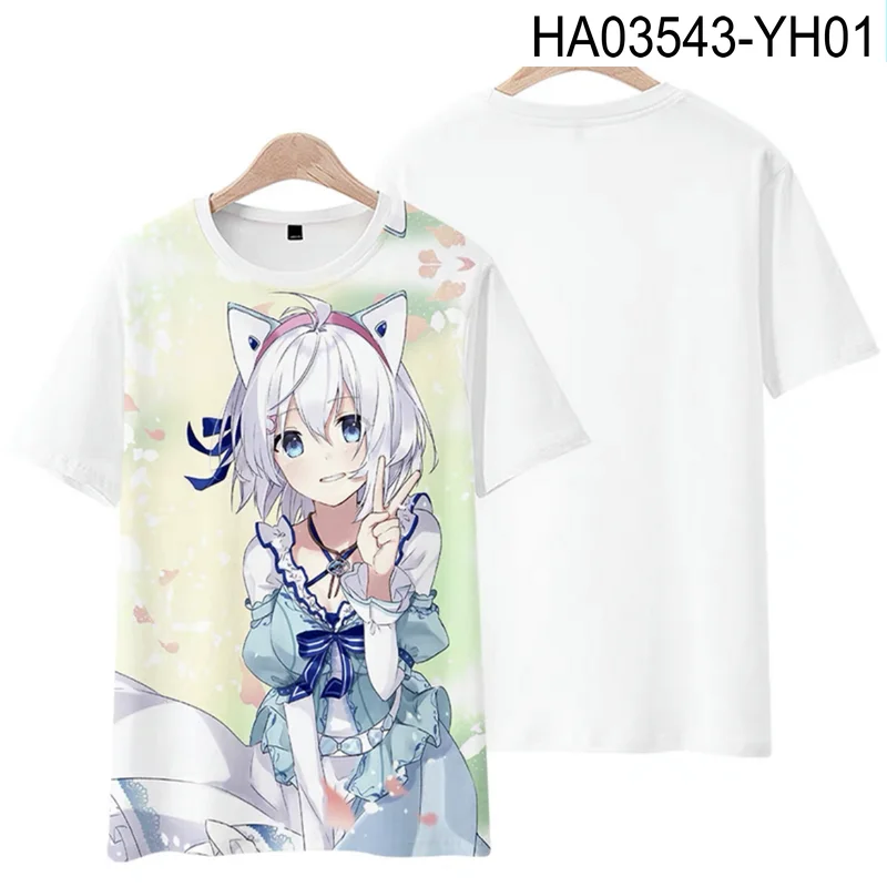 Vtuber Dennou Shoujo Siro Camiseta com impressão 3D Moda verão em torno do pescoço manga curta popular japonês streetwear plus size