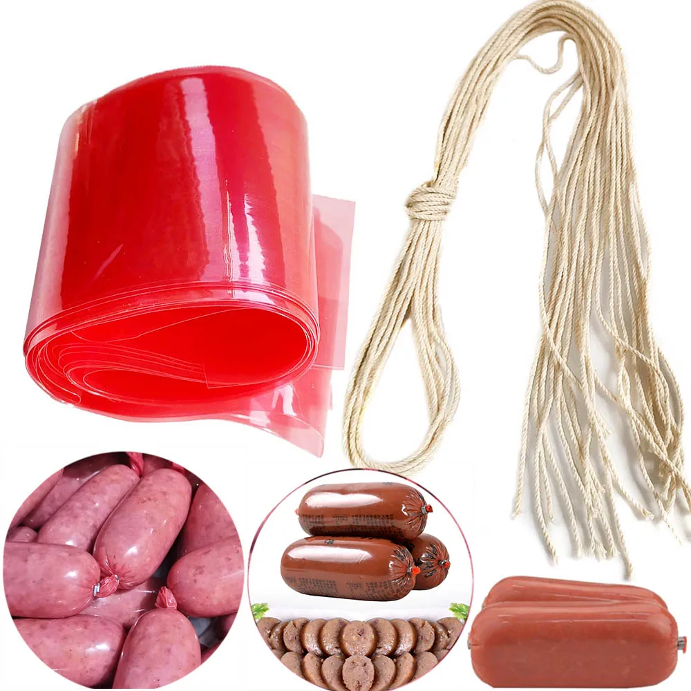 0.5-5 Metersx85mm Red Plastic Sausage Casing Big Size Meat Filling Bags Sausage Maker BBQ Rope Grinder Machine Part Kitchen Tool