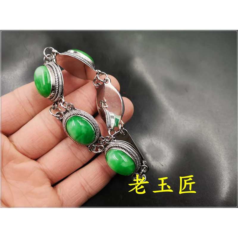 Dry Tielongsheng Tibetan Silver Inlaid Men's Yang Green Jade Bracelet