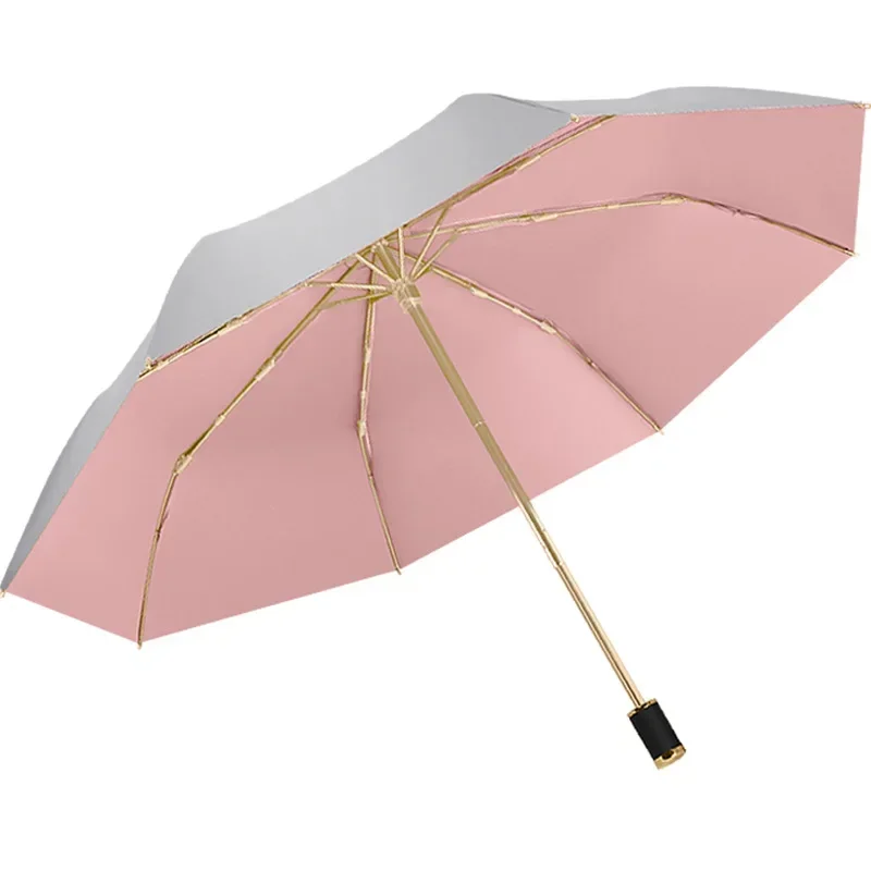 190T Double Layer Umbrella Windproof Titanium Silver Vinyl Anti UV Umbrella Manual Tri-Fold 8 Bones Large Rain Sun Parasol