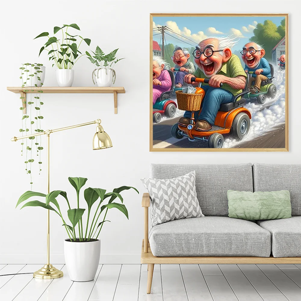 Momoart 5D DIY Diamond Mosaic Old Man Couple Portrait Needlework Painting Cartoon Cross Stitch Set Embroidery Wall Decor