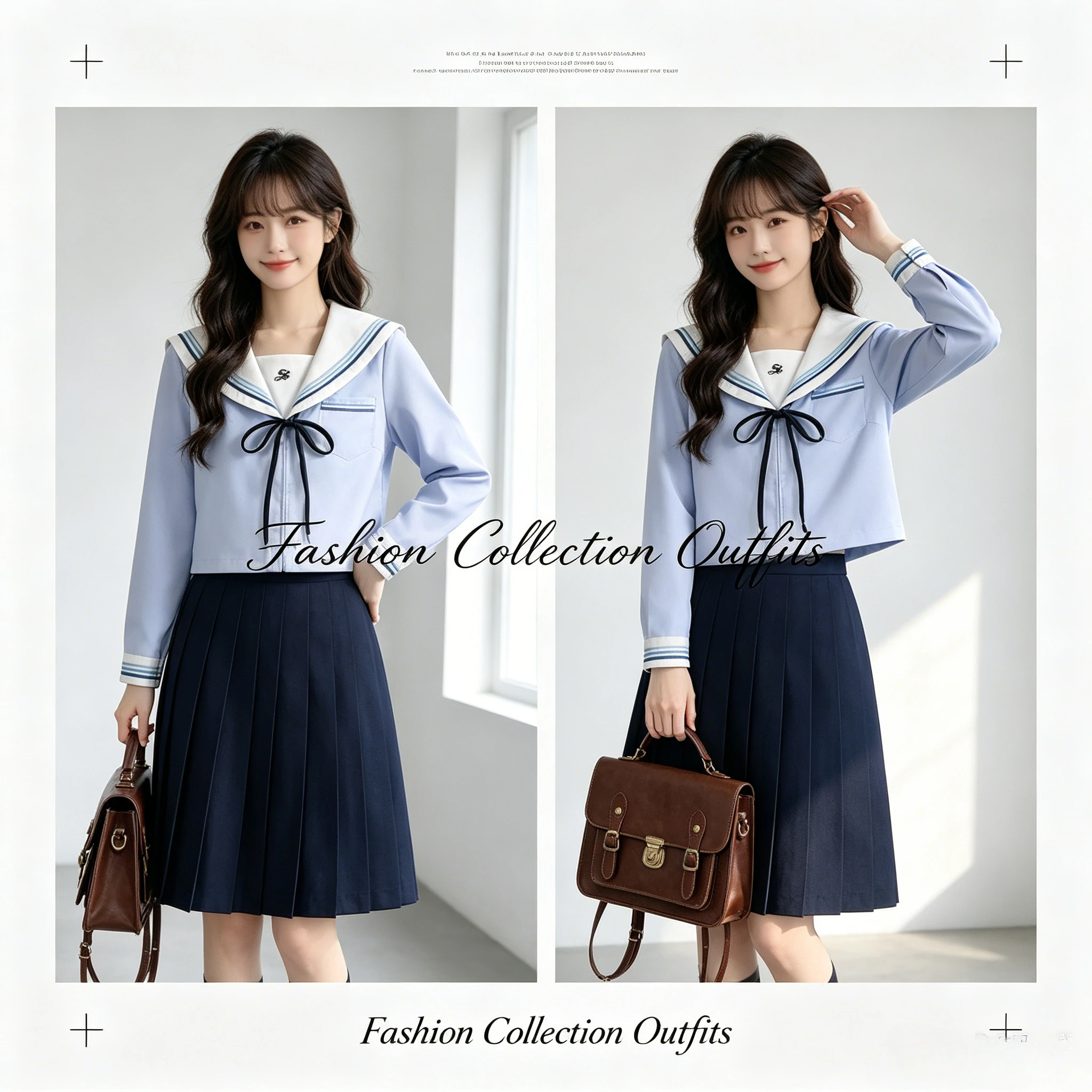 

Women's Stylish Japanese JK School Uniform Set, Short‑Sleeve Top&High‑Waist Pleated Short Skirt for Campus Daily Casual Wear