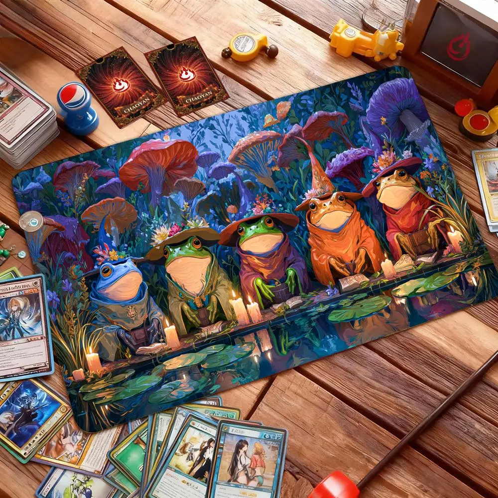 Tapis de jeu de cartes magiques Frog Scholar Book Club, base antidérapante 35x60cm, tapis de jeu de société pour TCG