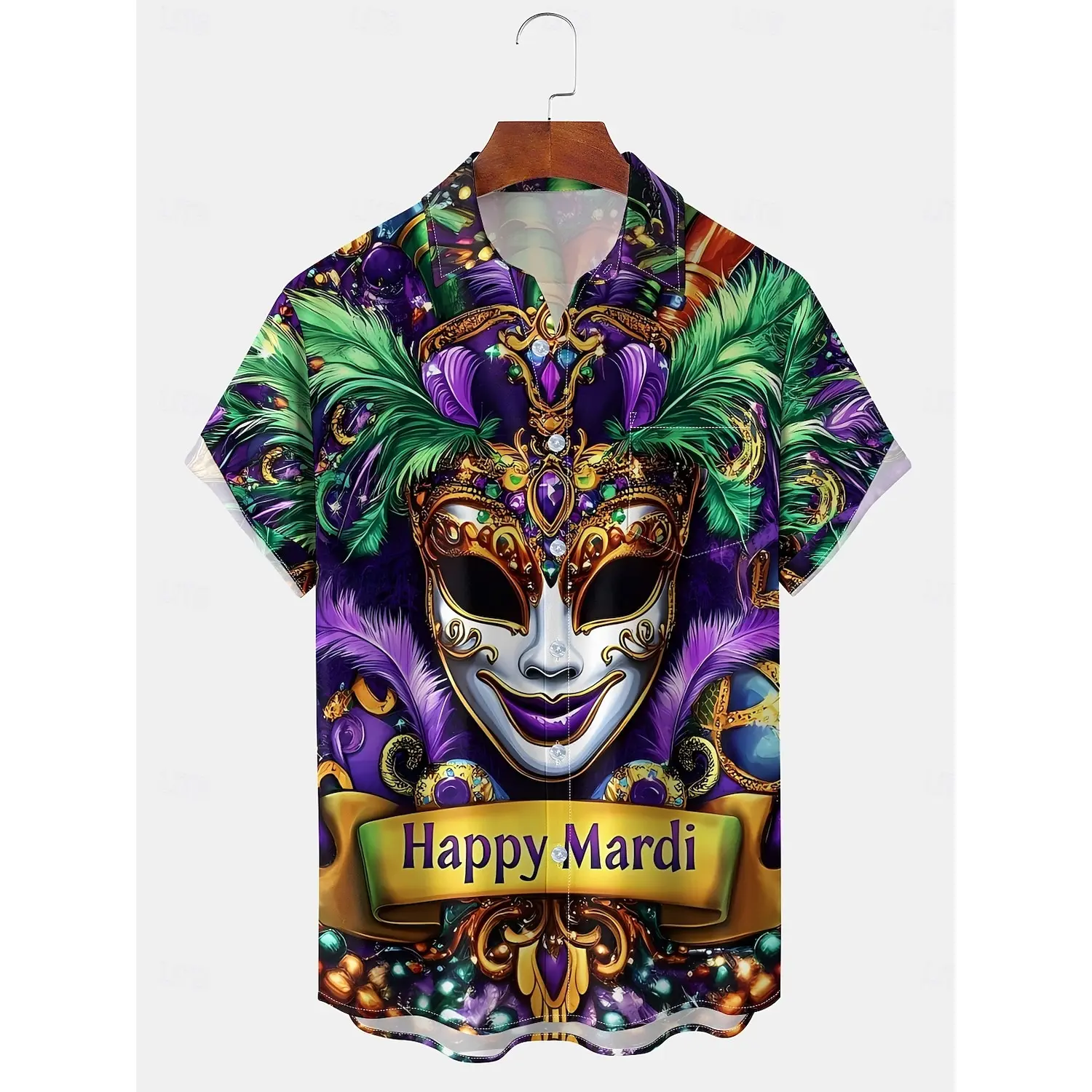 Mardi Gras Men's Mask Short Sleeves Artistic Casual Comfortable Outdoor Vacation Street Spring & Summer Shirt Collar Printing