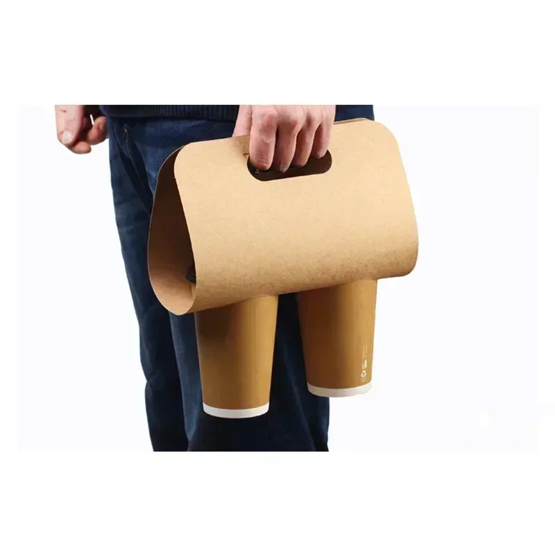 Disposable Kraft Paper Cup Holder Single Hole Double Hole Anti Spillage Portable Packing Coffee Milk Tea Takeout Pack Cup Holder