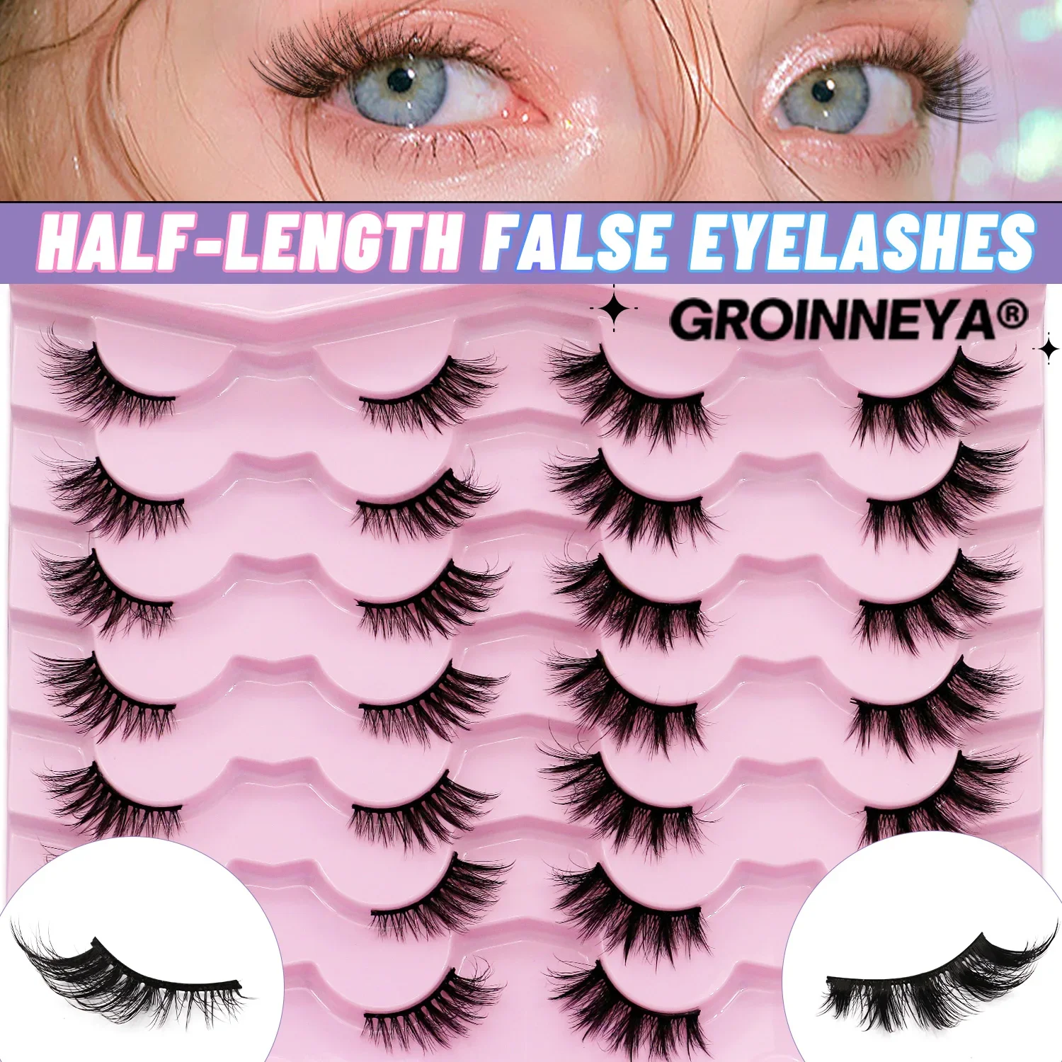 Veltrinay gato cílios postiços 3d fino volume macio cílios postiços ultra-leve flexível banda meia cílios maquiagem