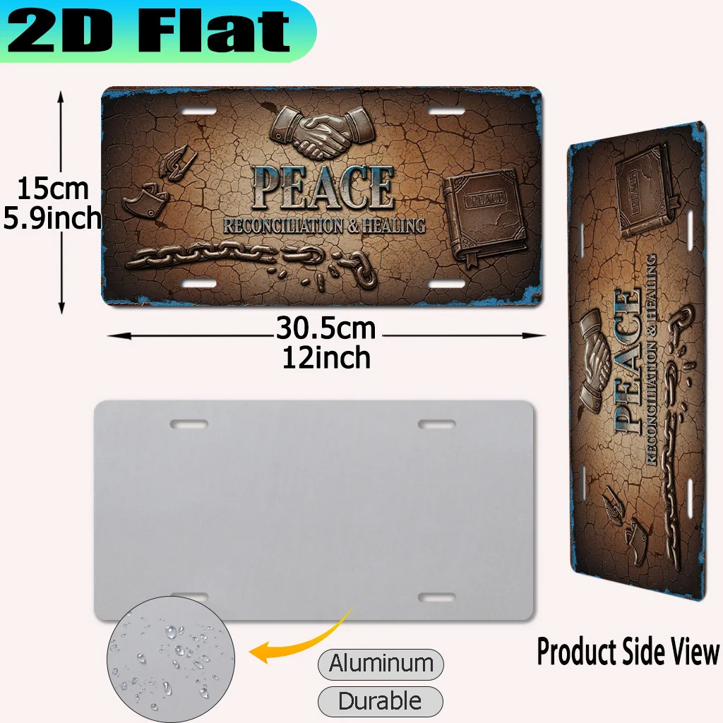 2D Flat, [2D Flat] 1pc, Peace Reconnection and Harmony Vintage Aluminum Sign (12 X 6in), for Decorative Purposes Only, Peace Fes