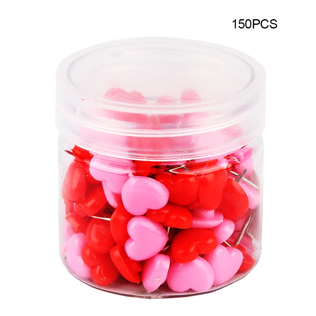 150 Pieces Heart Shape Thumb Tacks Pink Supplies Locate Pin Notice Board