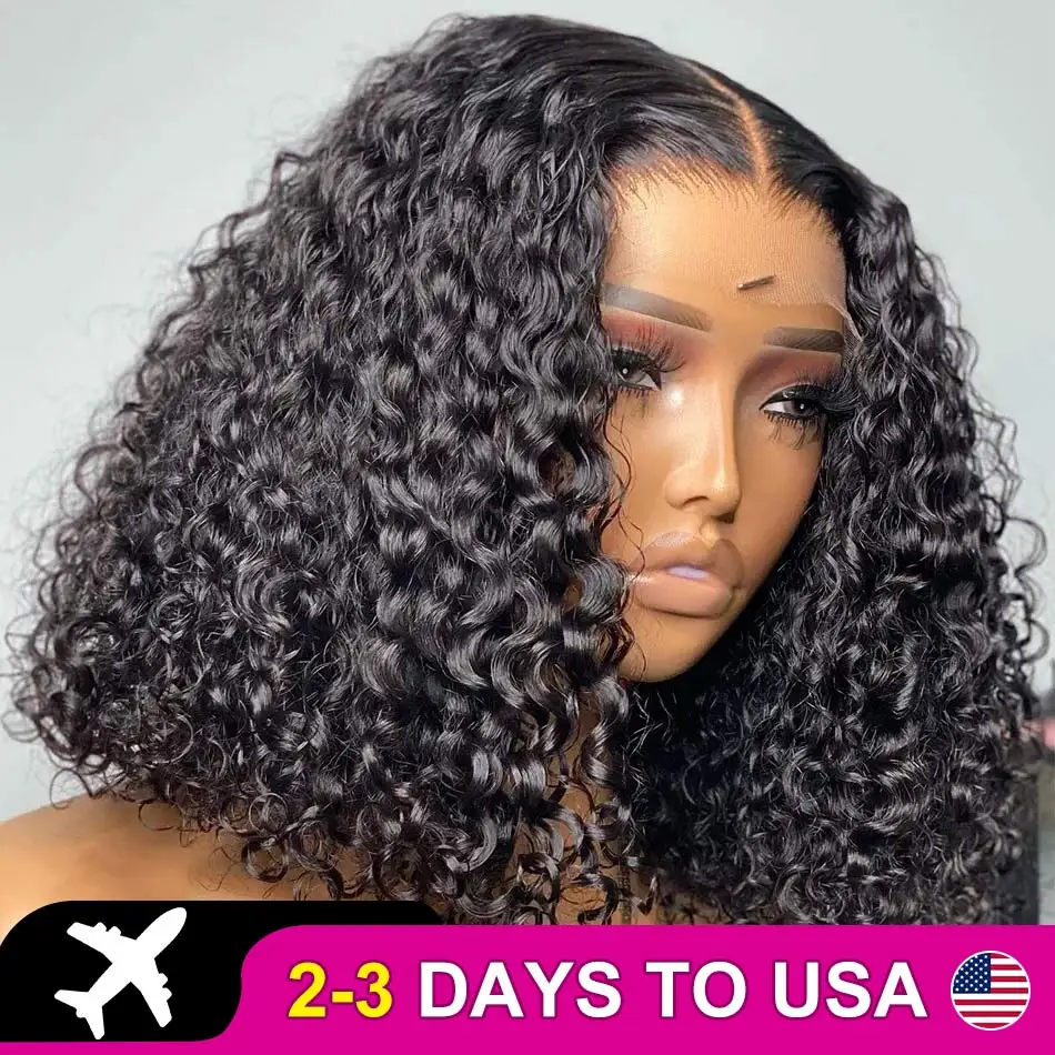 Short Curly Human Hair Bob Wig 250% Deep Wave Lace Front Human Hair Wigs Pre Plucked Brazilian 13x4 Lace Remy Hair Wig For Women