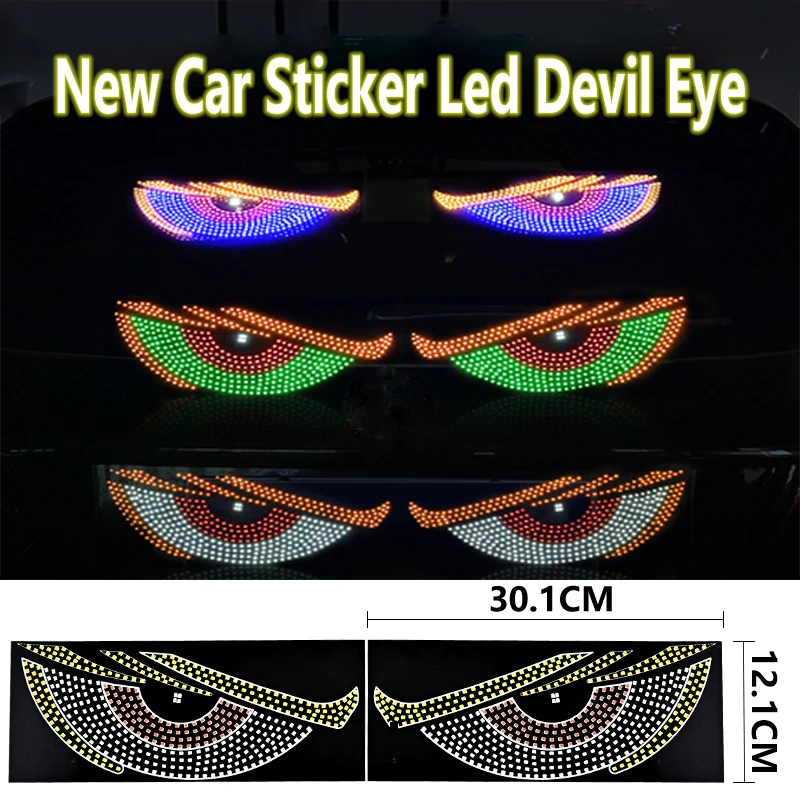 New Dynamic Devil's Eye Car Sticker LED Display Truck Front & Rear Windshield Glass Light Eye Warning New Car Safety Feature