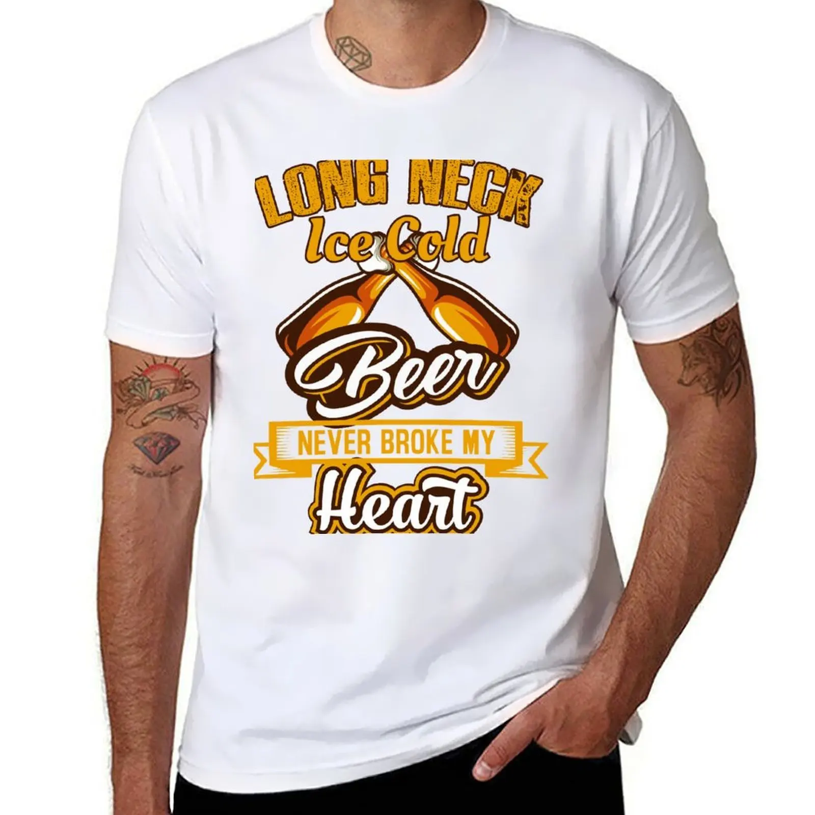 

Long Neck Ice Cold Beer Never Broke My Heart T-Shirt man t shirt heavy cotton t shirt man luxury T-Shirt