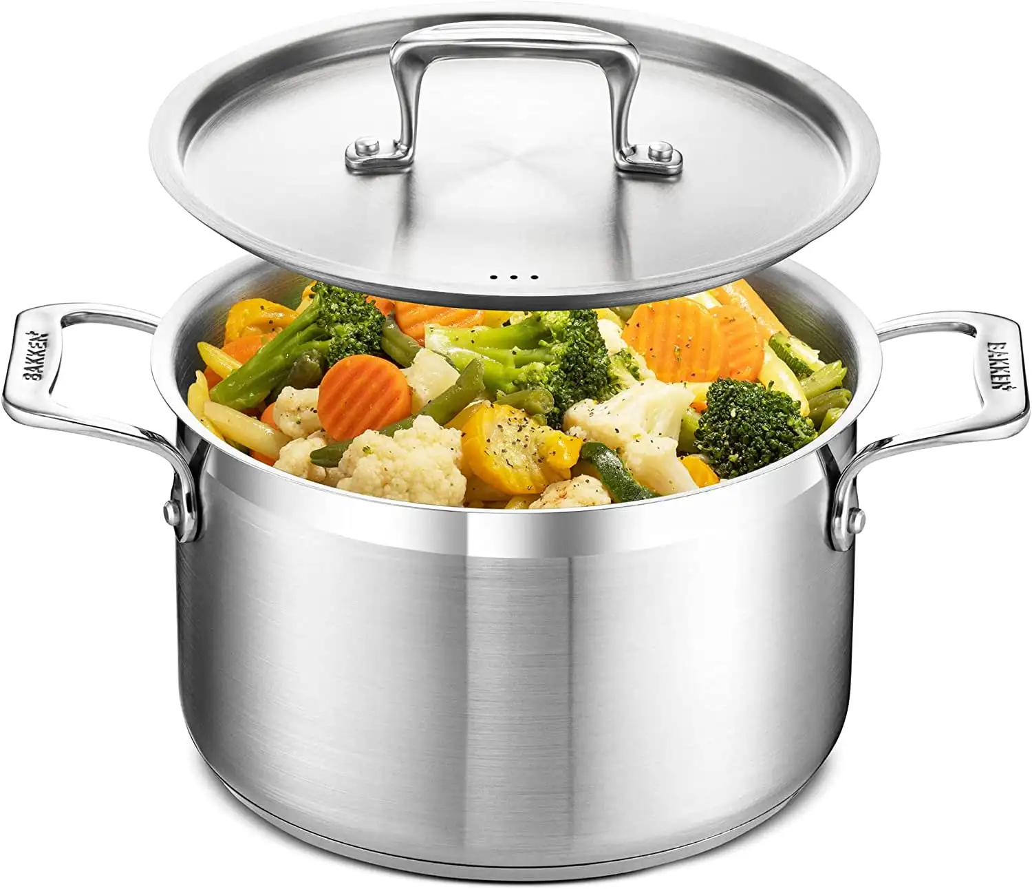 

Stockpot – 5 Quart – Brushed Stainless Steel – Heavy Duty Induction Pot with Lid and Riveted Handles