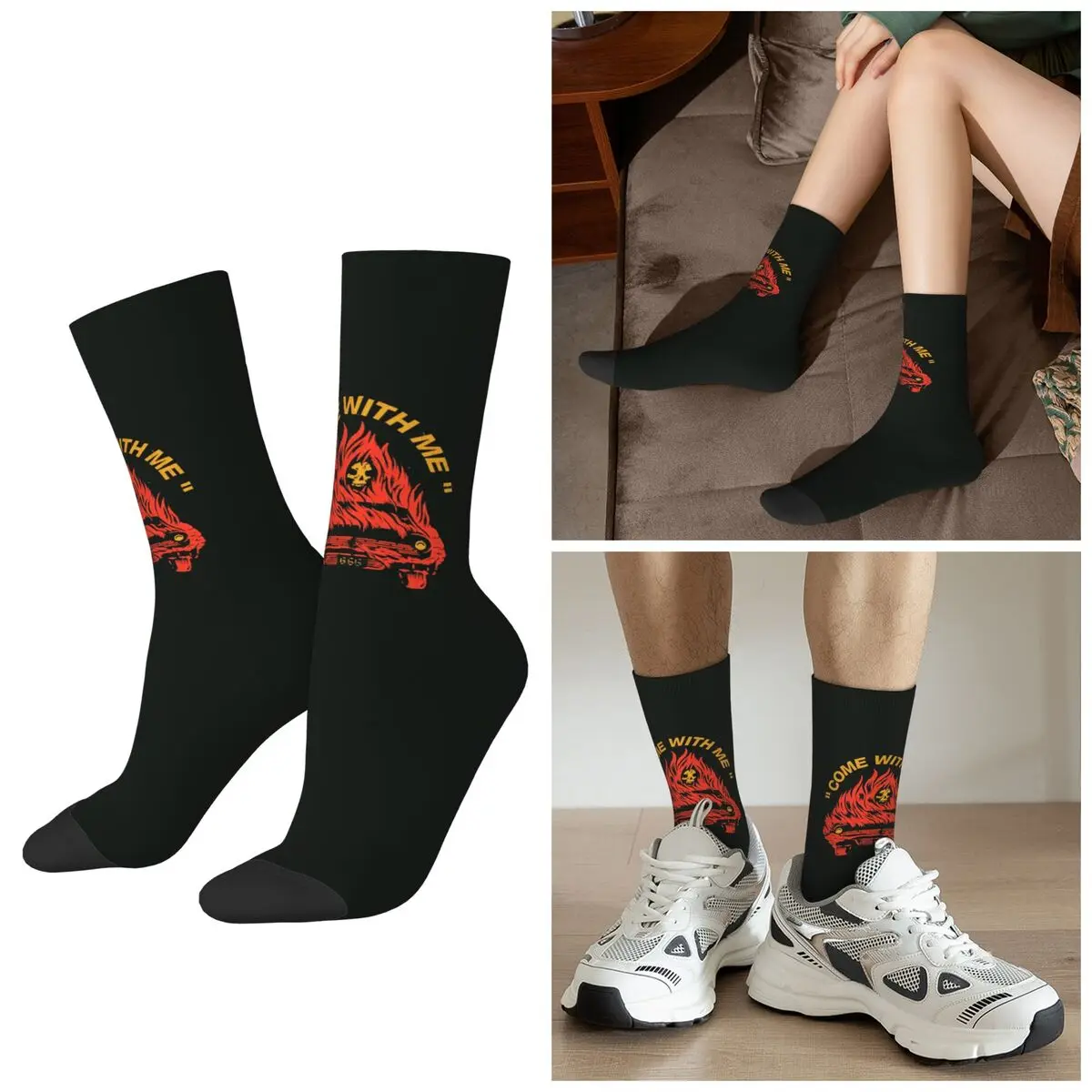 

All Seasons Cartoon Punk Flame Skull Socks Harajuku Sport Middle Tube Socks Casual Stockings for Men Women Christmas Gifts