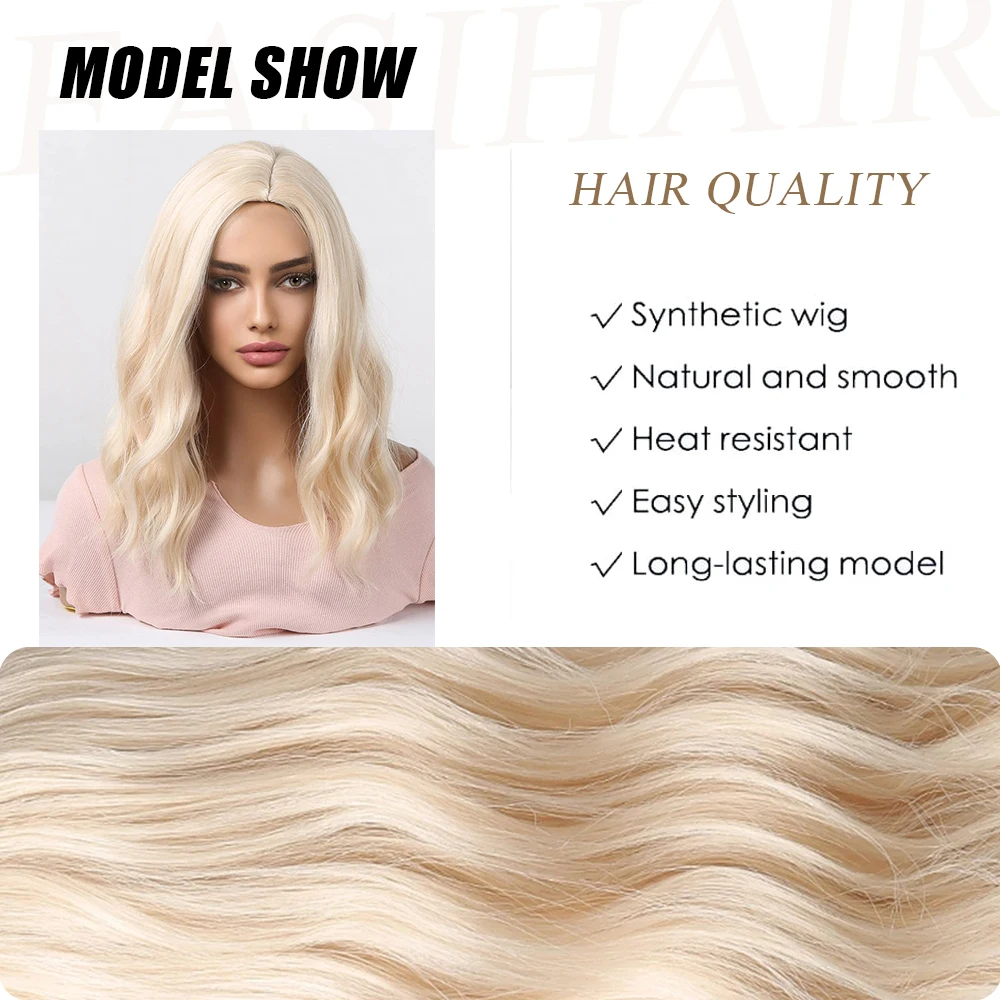 Light Golden Short Wavy Bobo Wig Blonde Synethetic Natural Hair Wig for Women Daily Cosplay Heat Resistant Middle Part Wig