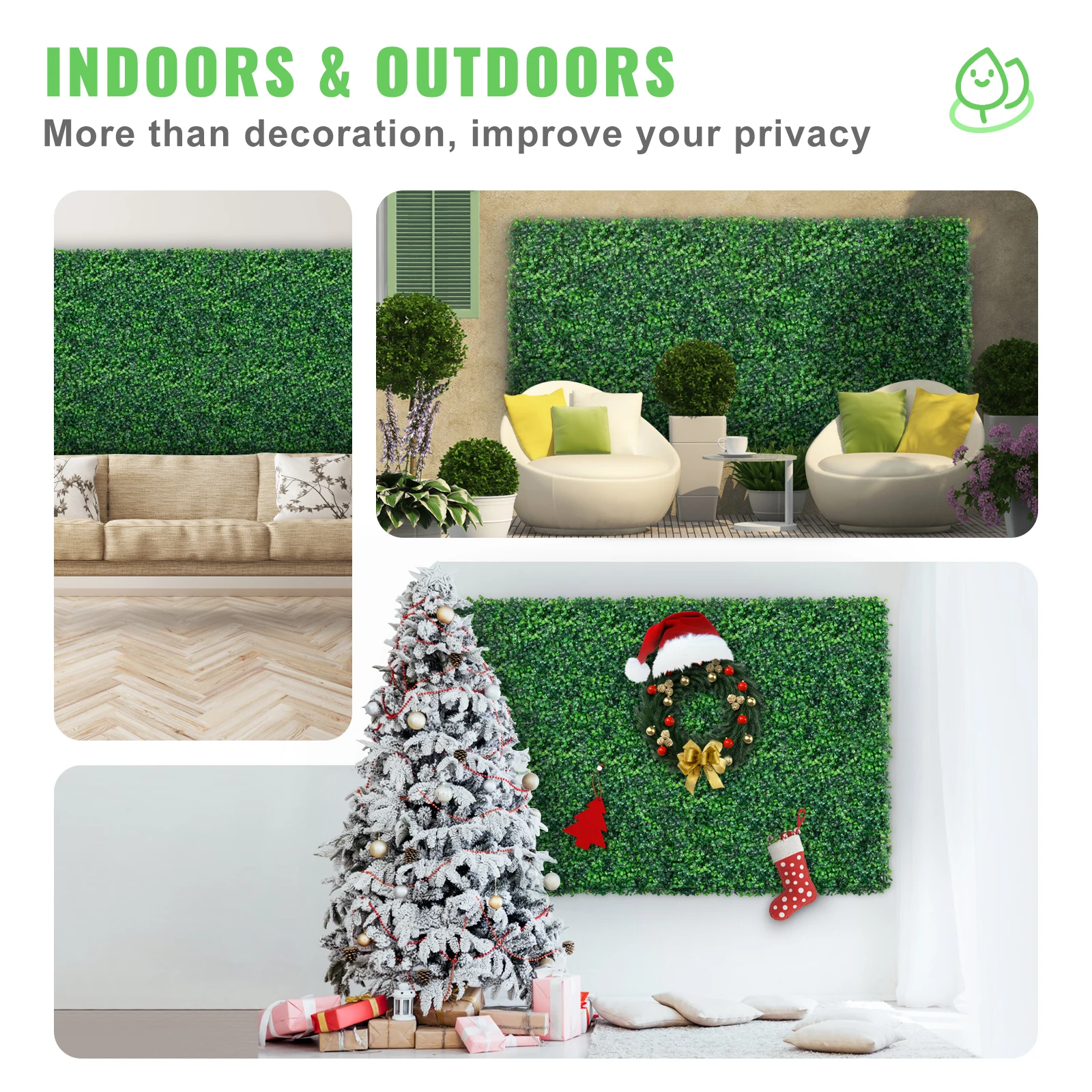 SucceBuy Artificial Boxwood Panel  24pcs 20x20/24x16 in Boxwood Hedge Wall Panels Artificial Grass Backdrop Wall Green Grass view 2