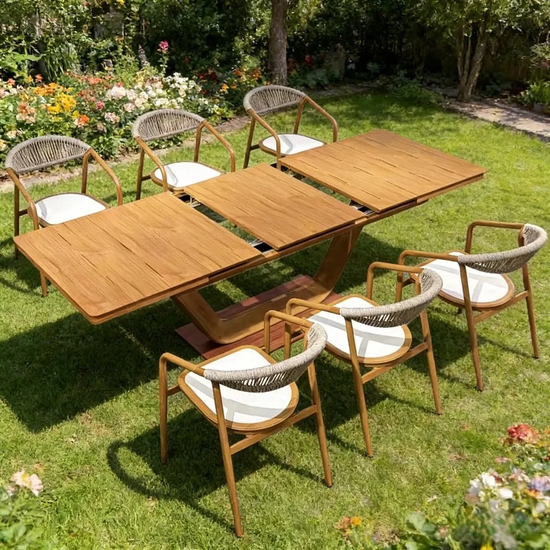 Eco Friendly Aluminum Outdoor Dining Set Seats 6 8 Persons Durable Courtyard Furniture For Hotel Hospital Garden Party