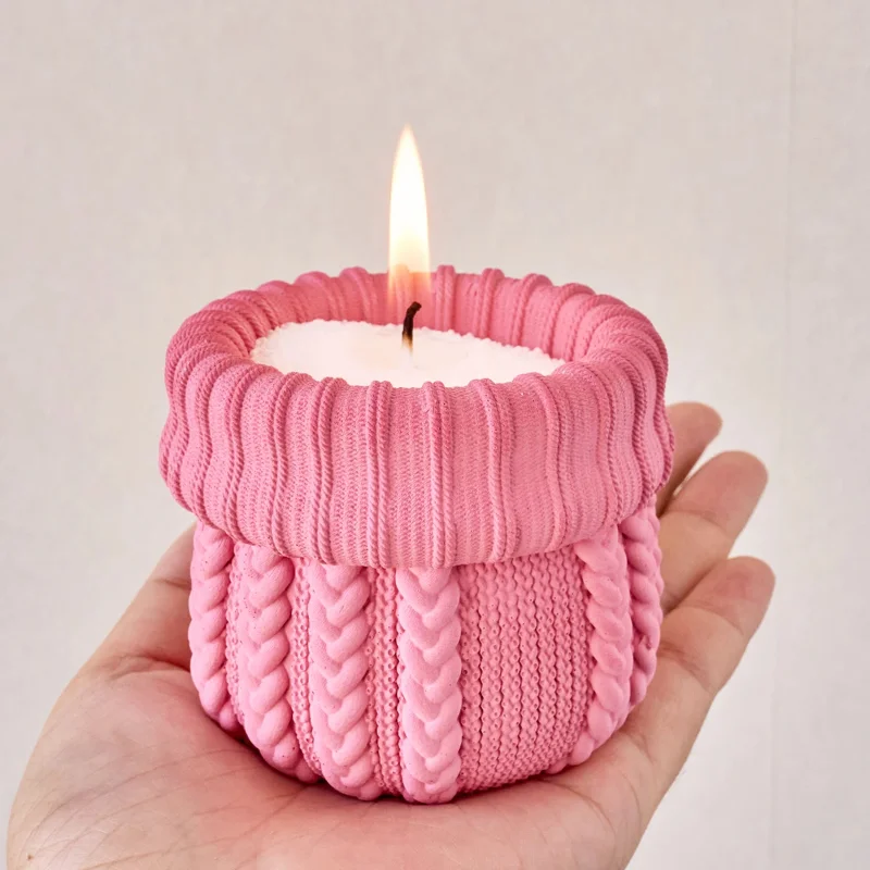 محبوك الغزل شمعة جرة قالب من السيليكون DIY بها بنفسك عيد الميلاد الحلي جورب الزهرية الحرف صنع الجص الراتنج صندوق تخزين قوالب الطين