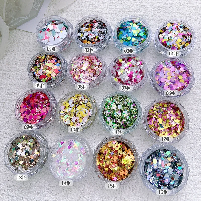 1Box Nail Decorations Ultra-thin Multiple Shapes Colorful Mixed Sequins Love Laser Gradient Glitter Manicure Accessories