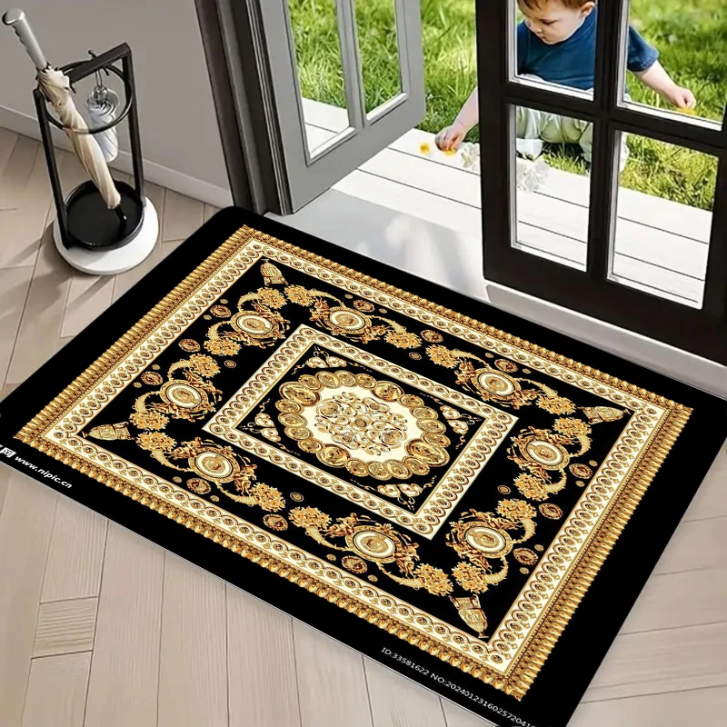 

European High-end Border Printed Door Mat Golden Chain Geometric Modern Carpet Kitchen Living Room Bedroom Decoration Carpet