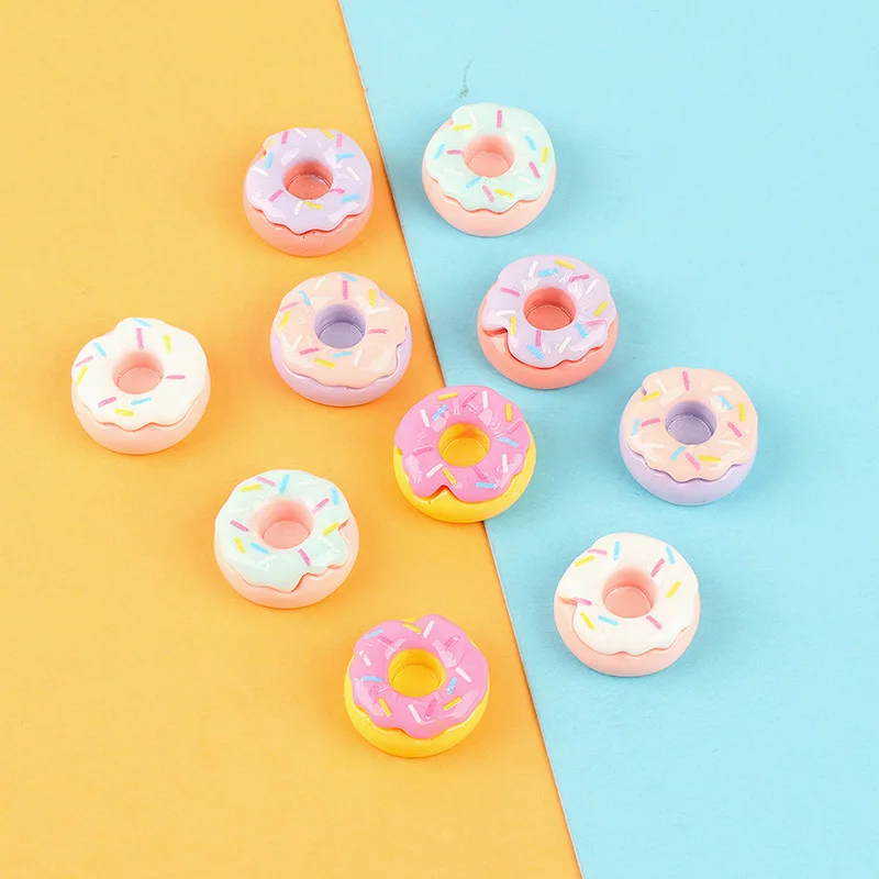 Mini Donuts de resina Kawaii para álbum de recortes, 10 piezas, comida falsa, adornos de Parte posterior plana, miniaturas de cabujón, decoración Diy