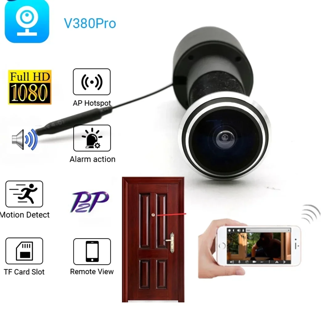 

V380 Door Eye Hole Security 1080P HD 1.7mm Lens Wide Angle FishEye CCTV Network Mini Peephole Door WifI Camera P2P