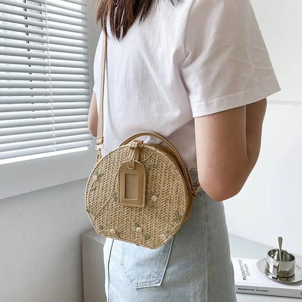 Fashion Women Summer Handbag Straw Bag Small Round Shoulder Bags Girls Crossbody Bags