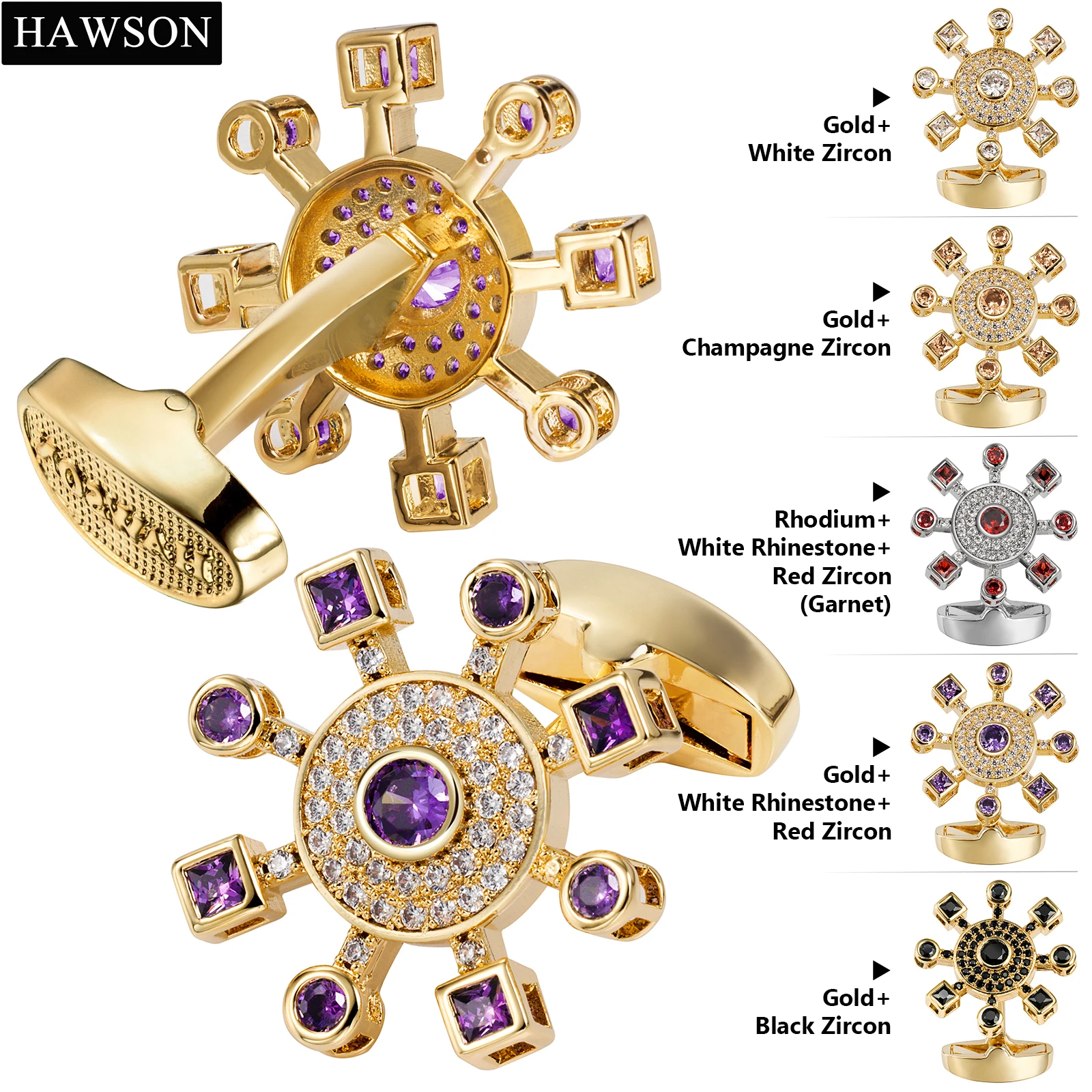 HAWSON 2021 Sun Flower Cufflinks for Men Luxury Crystal Banquet French Shirts Accessories Novelty Cuff Links High Quality