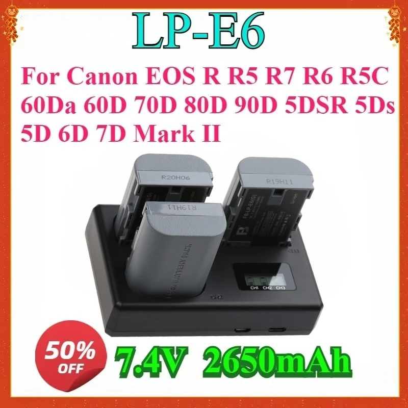 

New High-quality 2650mAh LP-E6 LP-E6N Battery for Canon EOS R R5 R7 R6 R5C 60Da 60D 70D 80D 90D 5DSR 5Ds 5D 6D 7D Mark II