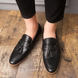 New loafers men's shoes British leather fringe casual shoes trend Korean version lazy set foot a slip-on all match shoes