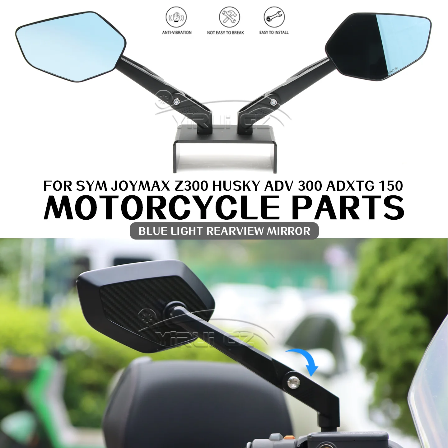 

FOR SYM Joymax z300 Husky ADV300 adxtg150 Motorcycle rearview mirror Foldable mirrors rod anti-glare mirror Rearview Side Mirror