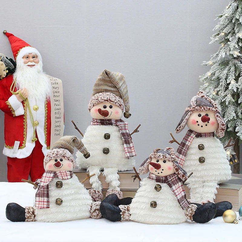 

Christmas Sitting Fabric Snowman Doll Pointed Hat Top Hat Cross Leg Vintage Doll Decoration Ornaments Christmas Decoration Home