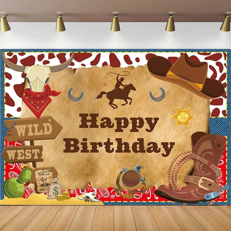 Photography Backdrop Rustic West Rodeo Cowboy Poster Boy Happy Birthday Party Interior Decor Background Portrait Shooting Banner