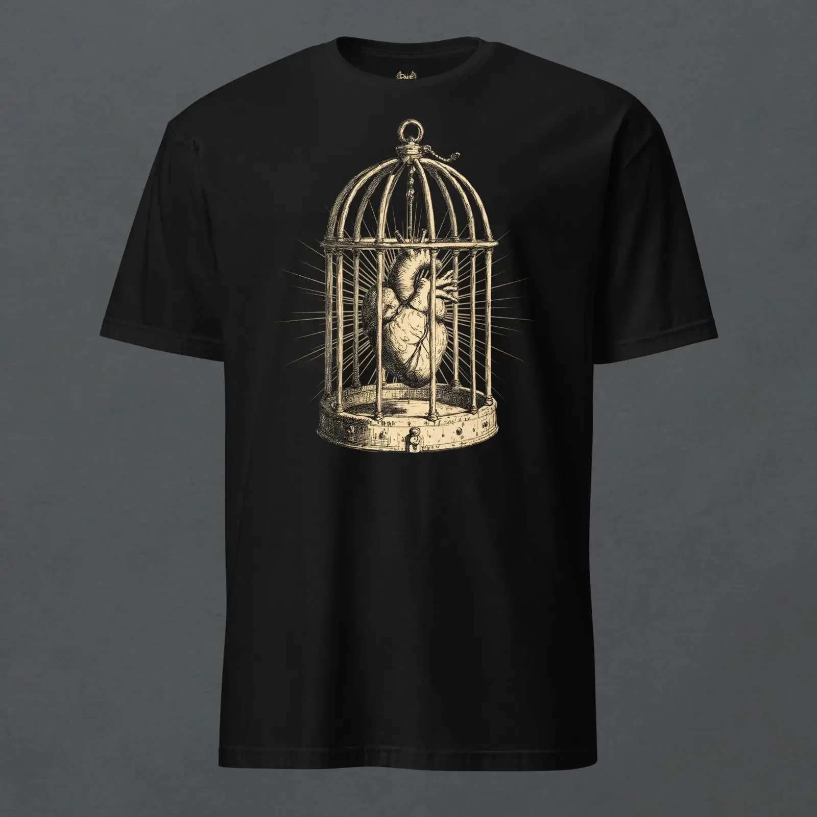 Anatomical Heart Cage T Shirt Dark Engraved Surreal Gothic Art vintage Washed streetwear Breathable Versatile graphic Slightly