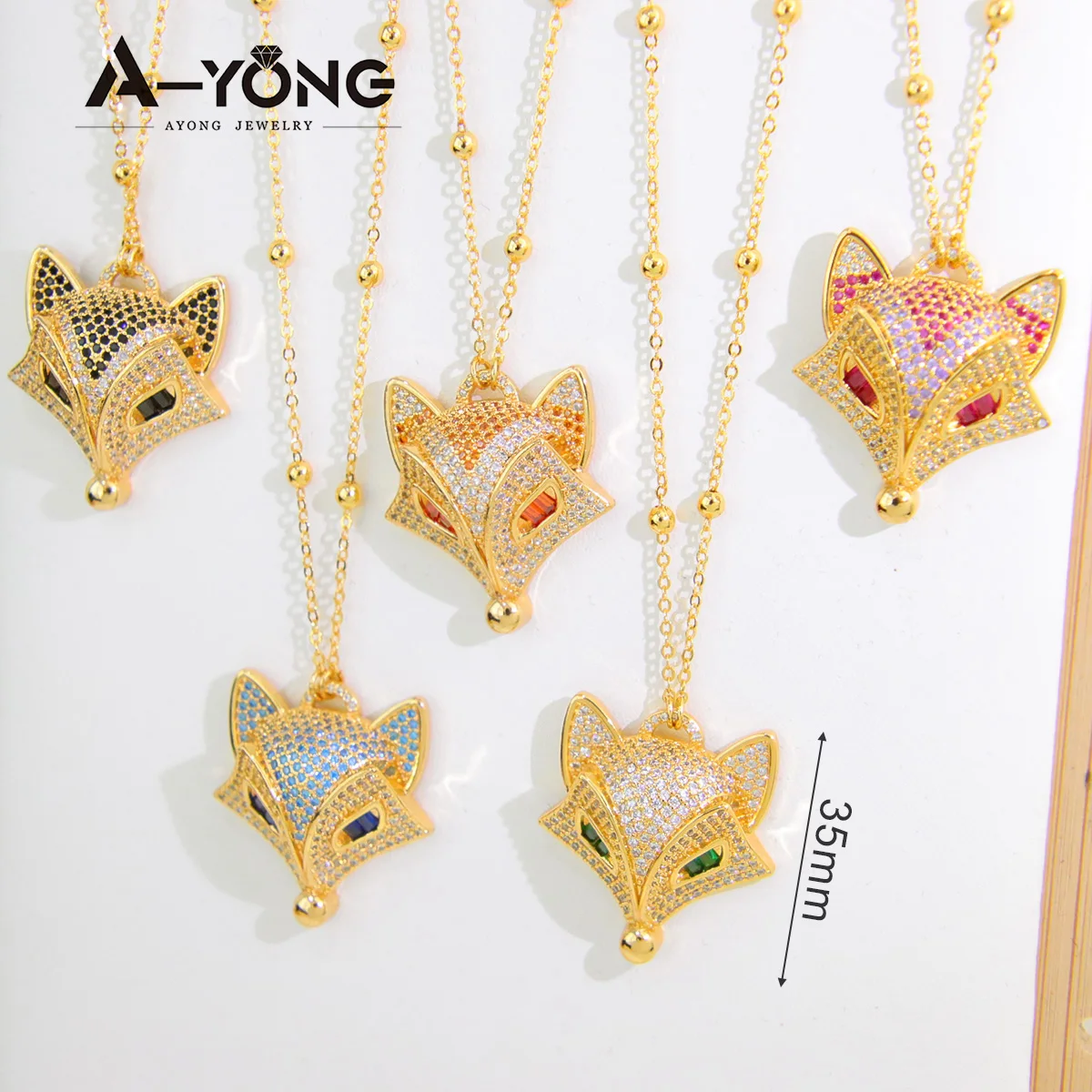 Luxus Dubai vergoldet Füchse Halskette 21k Gold Farbe italienischen Zirkon Mode Tiere Halsreifen Oman Frauen Event Party Schmuck – Detail 2