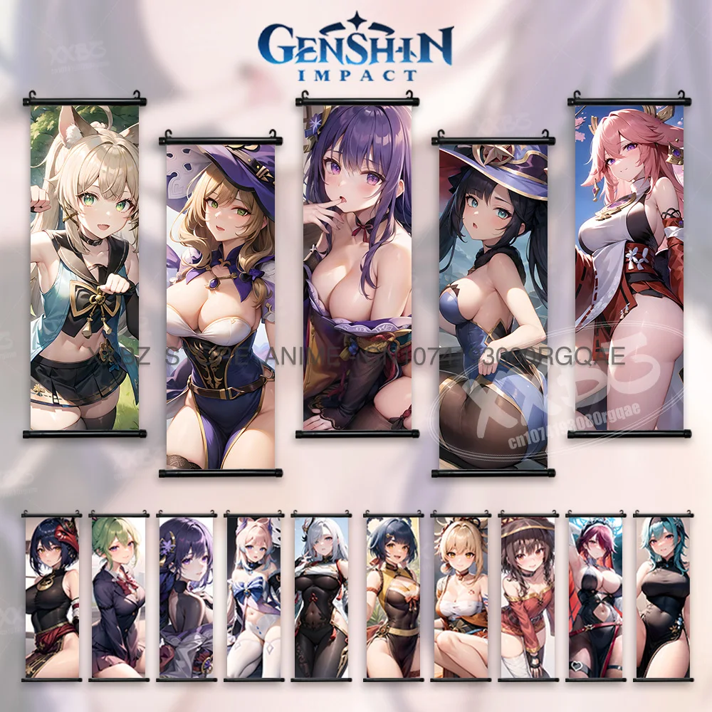 

Genshin Impact Scroll Picture Sexy Girl Poster Kawaii Rosaria Hanging Painting Yae Miko Wall Art Diona Home Decor Jean Wallpaper