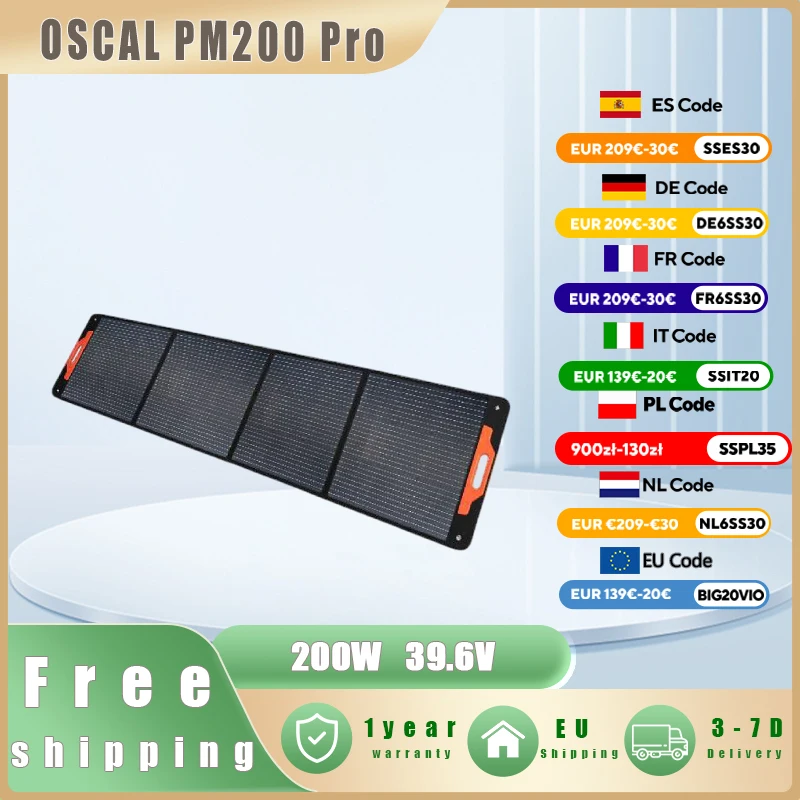 Oscal PM200 Pro 200W Tragbares Faltbares Solarpanel, 23% Energieumwandlungsrate, Wasserdicht für Outdoor-Camping Solarladung
