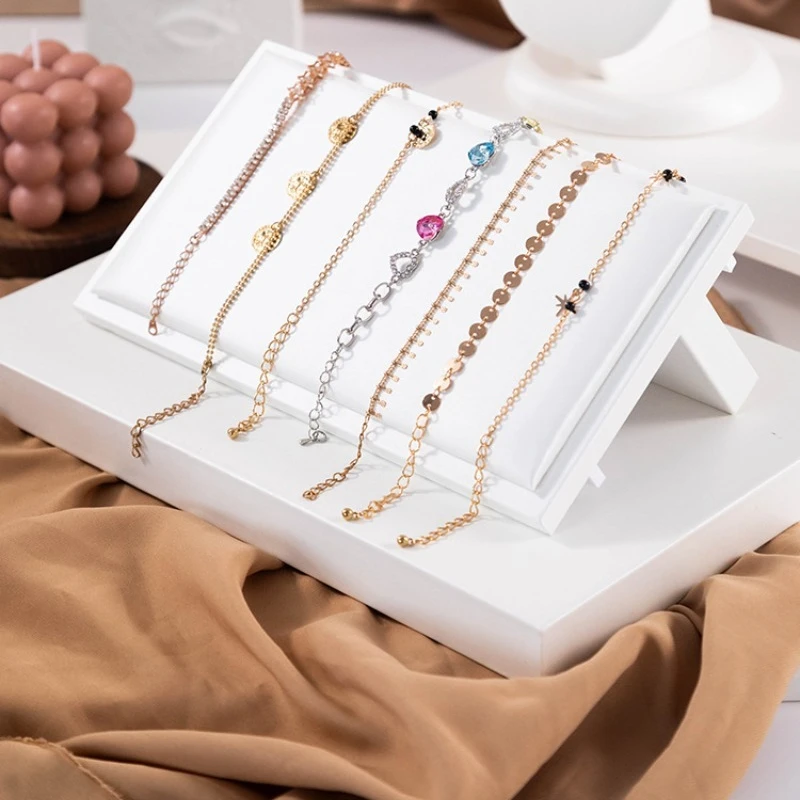 Luxury White Jewelry Display Tray Necklace Chain Shows Rack Bracelet Pendant Ring Storage Holder For Window counter Display Prop