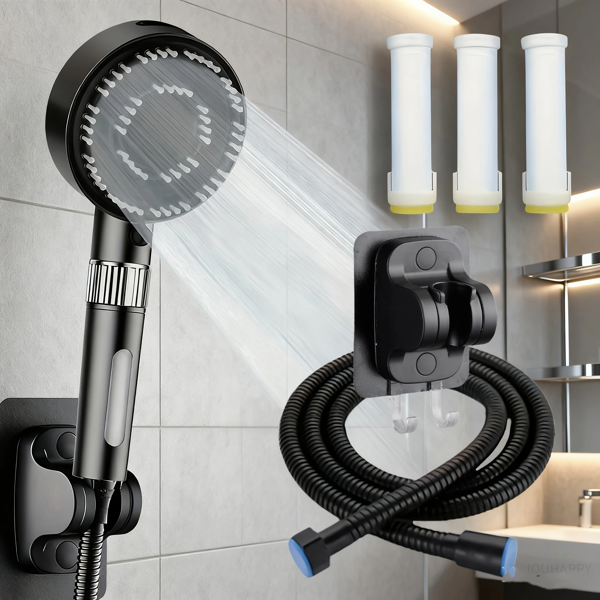 

High Pressure Shower Head with Filter Handheld Spray Set Large Water Flow 4 Jet Modes Shower Head with Hose Bathroom Accessories